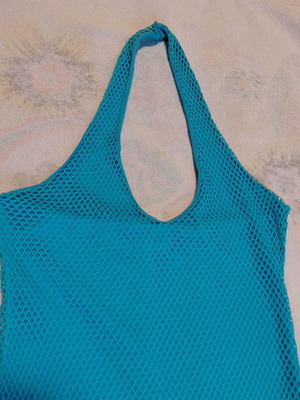 Dress turquoise mesh mini asymmetrical used, size S