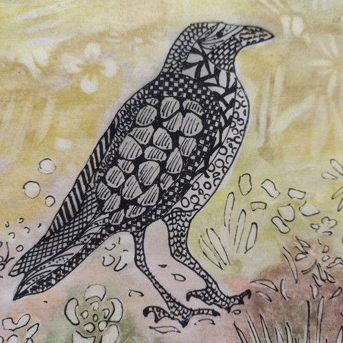 Painting Family of Crows Zentangle Watercolor new