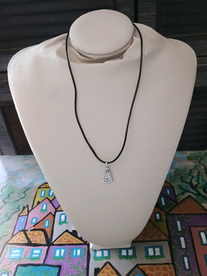 Handmade necklace with cat pendant and black leather cord new