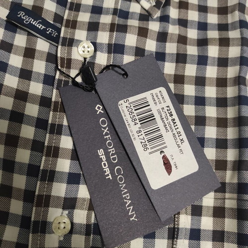 Oxford Company men's shirt new, blue-white-brown, XL