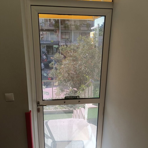 Aluminum Entrance Door with Glass and Transom like new, 2.20m x 1m