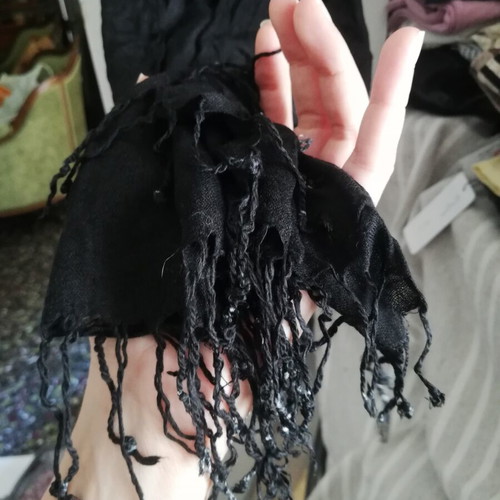 Black scarf with fringes used, airy, length about 175 cm