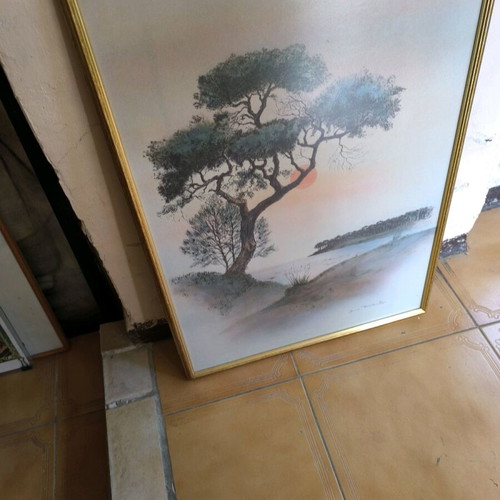 Poster painting sunset in frame like new 44x60 cm