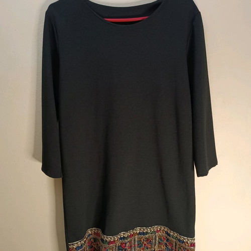 Black boho dress with embroidered hem, size S/M, like new