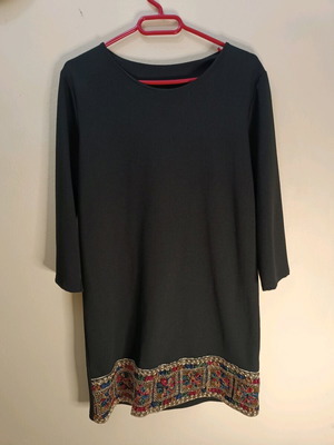 Black boho dress with embroidered hem, size S/M, like new