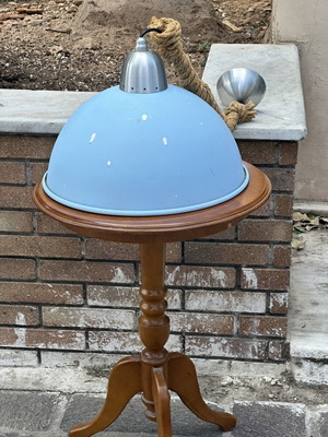 Ceiling Pendant Light Industrial Vintage Blue Metal with Rope used
