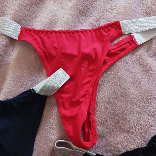Women's string panties S/M new, black, red, blue, set of 3