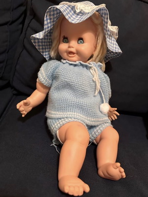 Vintage doll from the 70s used with knitted clothes