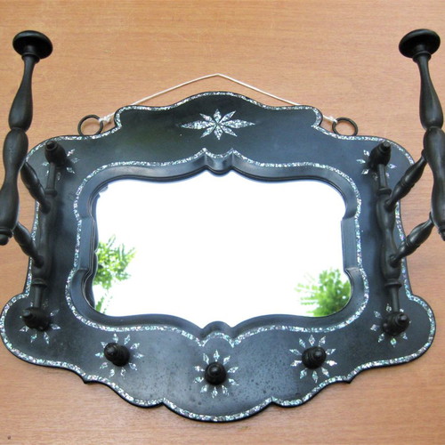 Mirror hanger used, handmade wooden with mother-of-pearl inlay
