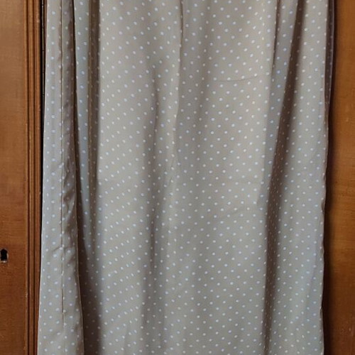 Skirt and short-sleeve jacket set polka dot beige white like new, size 50
