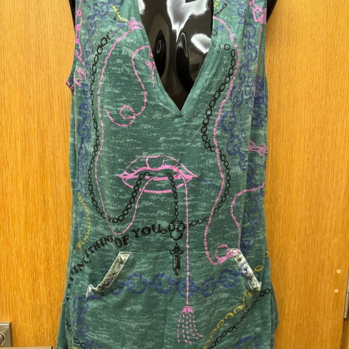 Custo Barcelona sleeveless long thin hoodie blouse like new, green multicolor
