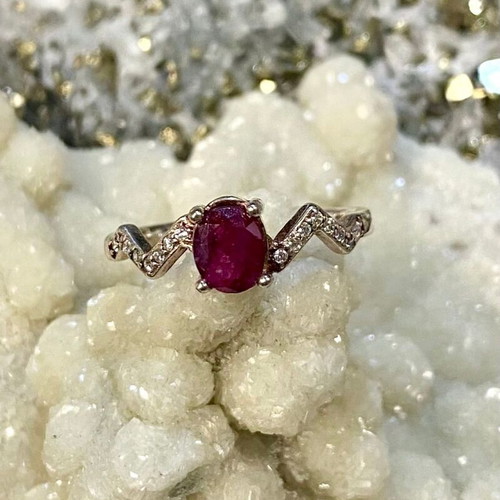Handmade silver ring with natural ruby and moissanite, new