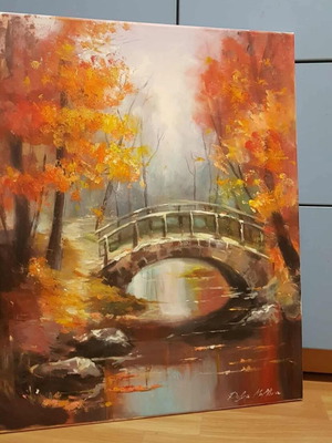 Картина есенна идилия нова, маслени и акрилни бои 50x40 см