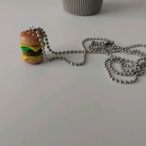 Burger necklace new handmade clay pendant