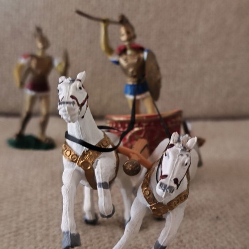 Ancient Greek soldier toy set with chariot and horses, Athena