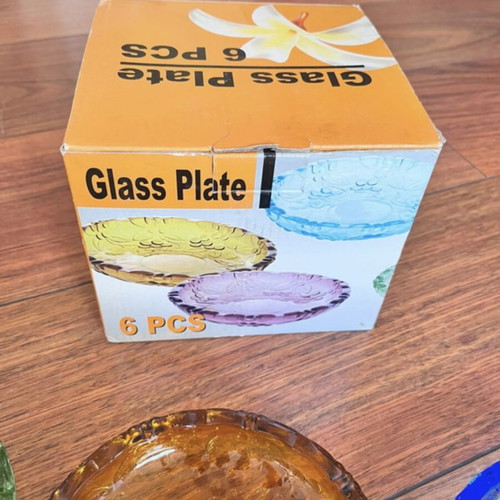 Glass Dessert Plates Set new, colorful