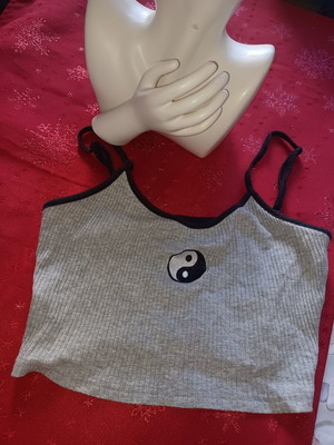 Shein Rib Crop Top Yin Yang Gray Size S like new