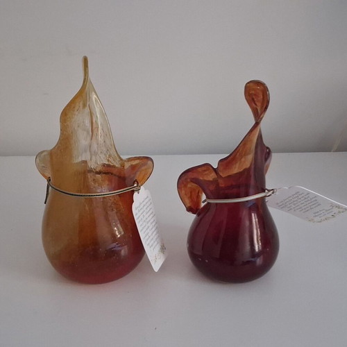 Ζευγάρι χειροποίητα βάζα από art glass στυλ Murano