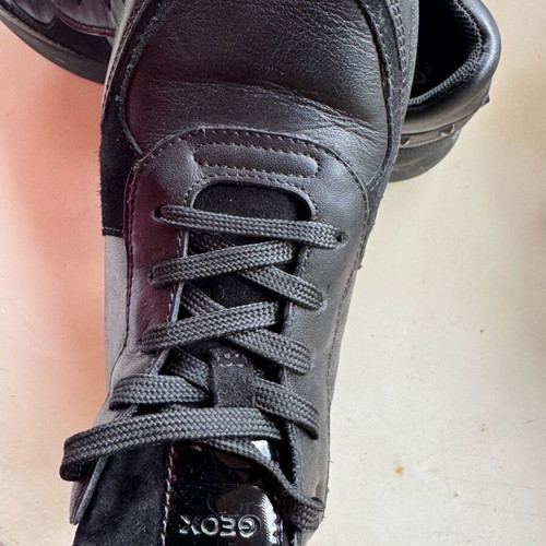 Geox women's sneakers like new, black leather with studs and patent, size 37