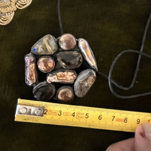 Boho handmade necklace pendant with natural stones and metal