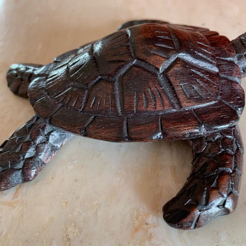 Wooden carved turtle decorative handmade, new, 11 cm