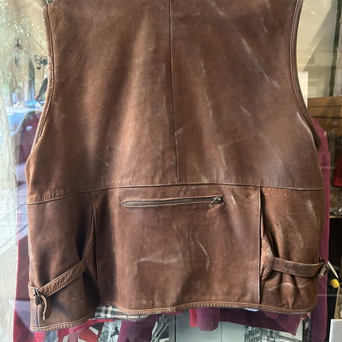 Vintage leather sleeveless vest, brown