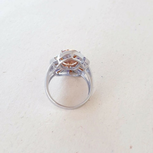 Oval Stainless Steel Ring with Multicolored Cubic Zircon Stones like new
