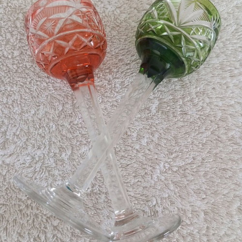 Handmade crystal liqueur glasses new, set of 2 pieces