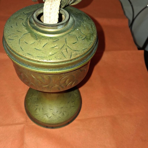 Vintage brass oil lamp used, without glass, 22cm height