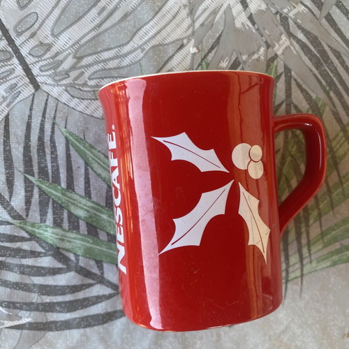 Nescafé vintage red ceramic mug with white Christmas design, like new
