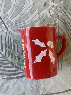 Nescafé vintage red ceramic mug with white Christmas design, like new
