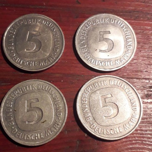 5 Marks coins used, pack of 4, 1973, 1975, 1992 D