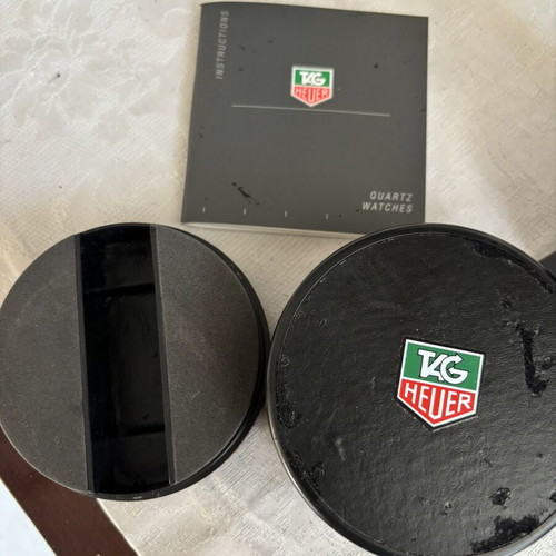 Tag Heuer leather watch case used with box and booklet