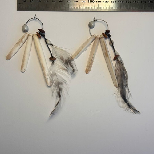 Artisan Sea Urchin & Feather Earrings like new from New Caledonia