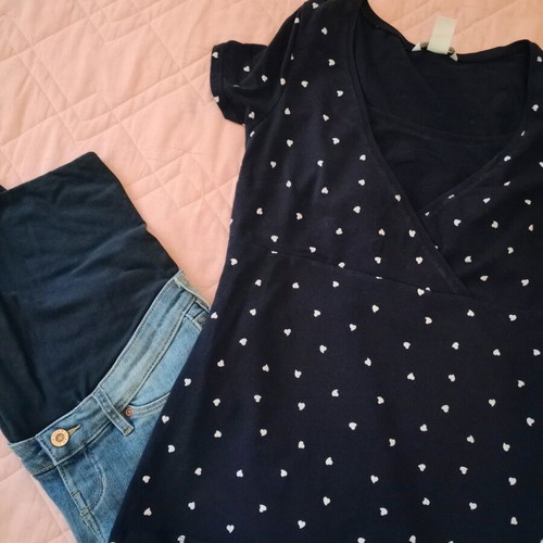 Maternity denim jeans and nursing shirt used, blue, size S