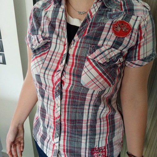 Tramontana women's plaid shirt size L used with embroidered details and waist strap