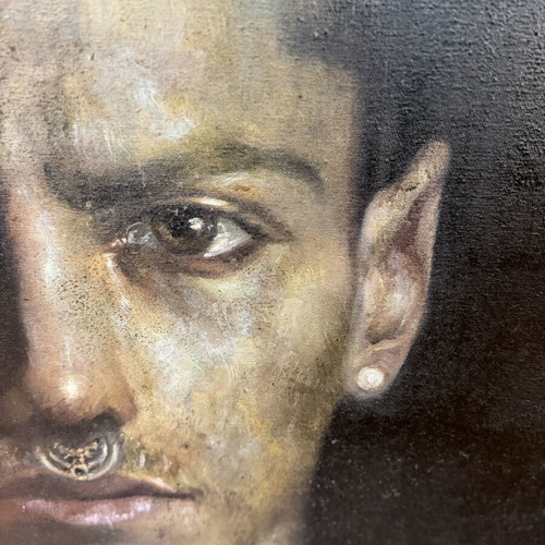 M. Tsakountis portrait oil painting in triple frame