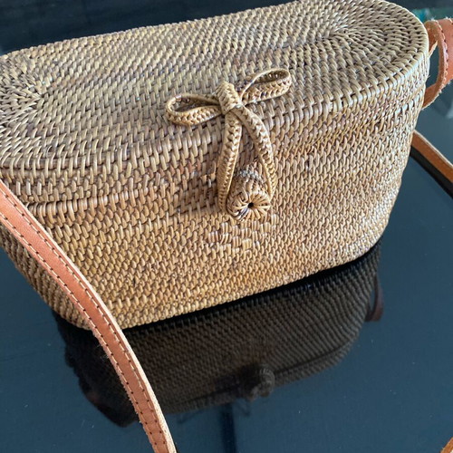 Mango rattan crossbody bag like new, beige with leather strap
