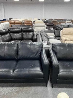 Black leather sofa set with armchair new, genuine leather