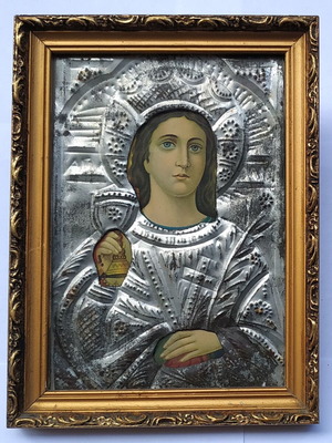 Vintage θρησκευτική εικόνα Η Αγία Βαρβάρα μεταχειρισμένη 16,5x22 εκ.