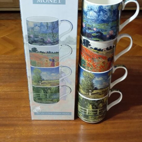 Set of 4 fine china Claude Monet mugs, new