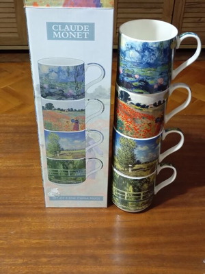 Set of 4 fine china Claude Monet mugs, new