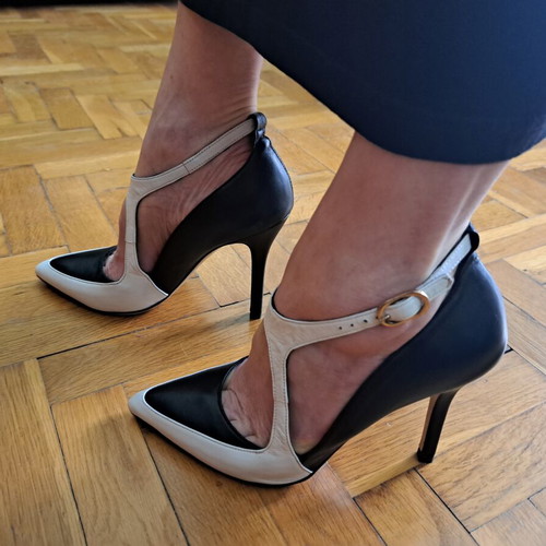 Pierre Darré T-Strap Leather Pumps Size 37 Black White New