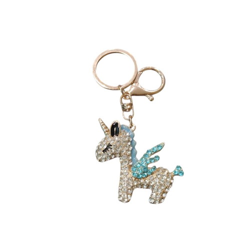 Unicorn strass keychain new, blue and gold