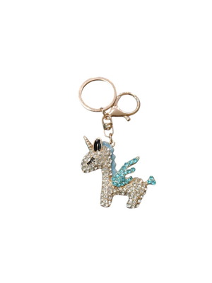 Unicorn strass keychain new, blue and gold