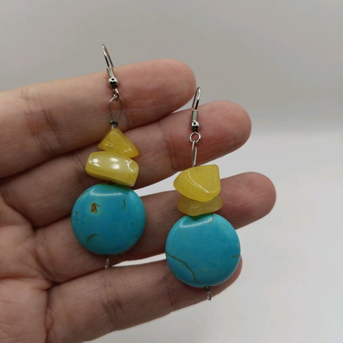 Dangling earrings new with turquoise and citrine handmade