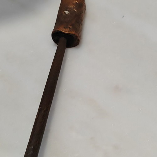 Old tool with wooden handle used, 33cm