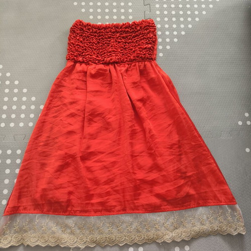 Bianco strapless dress with lace hem, like new, orange