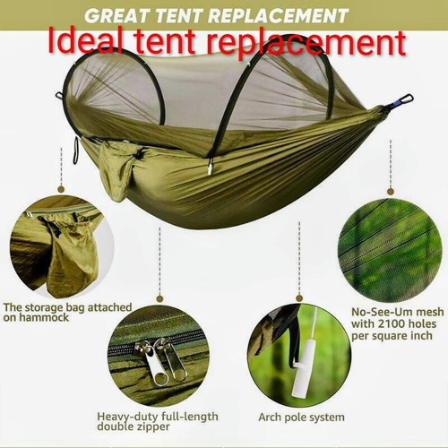 Hammock compact lightweight durable with mosquito net in olive green