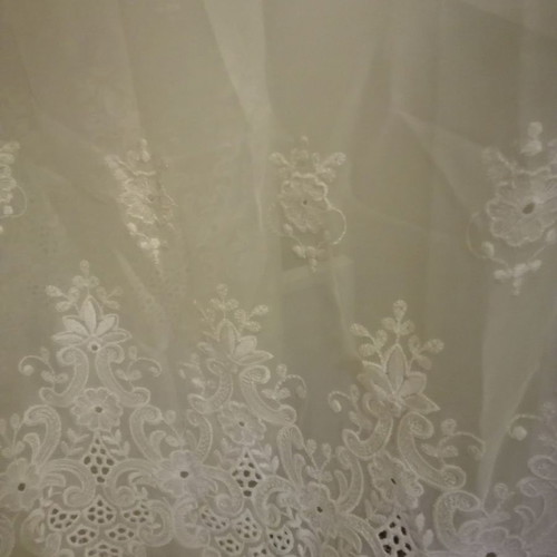 White curtain with embroidery ready to hang 2x2.45